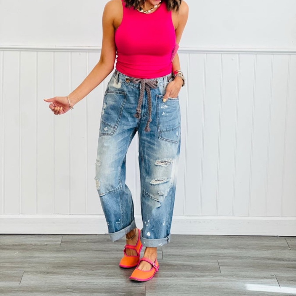 SOLD Oli & Hali Distressed Barrel Jeans